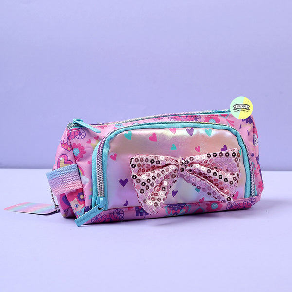 Shiny Bow Themed Vest Double Zip Pencil Pouch