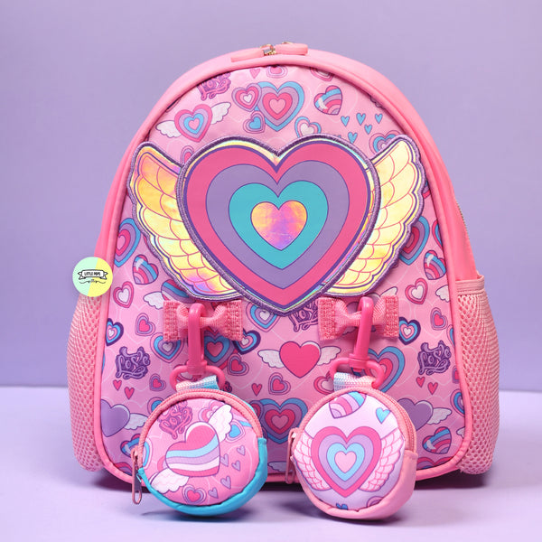 Cute Heart Designed Bagpack with hanging pockets