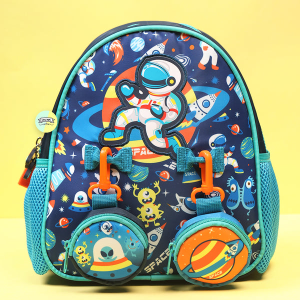 Cute Space Themed Bagpack with hanging pockets