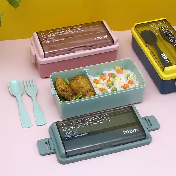 Rectangular Plastic Lunchbox with Cutlery and compartments