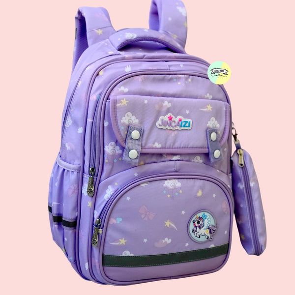 Button Styled School Bagpack with hanging Pouch