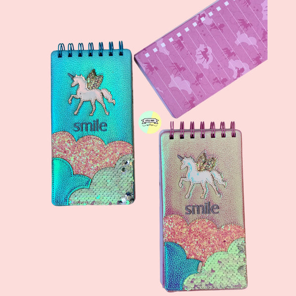 Cute Unicorn Glittery Spiral Notebook