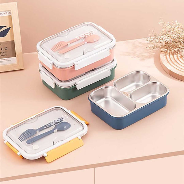 Rectangular Compartments Lunch Box with Cutlery