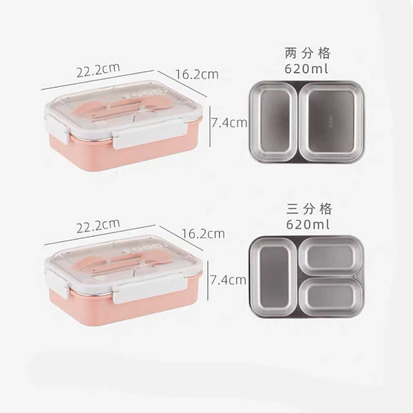 Rectangular Compartments Lunch Box with Cutlery