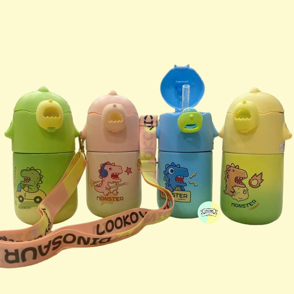 Adorable Dino Steel Water Bottle with Strap
