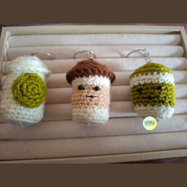 Cute Handmade Coffee Themed Crochet Keychain