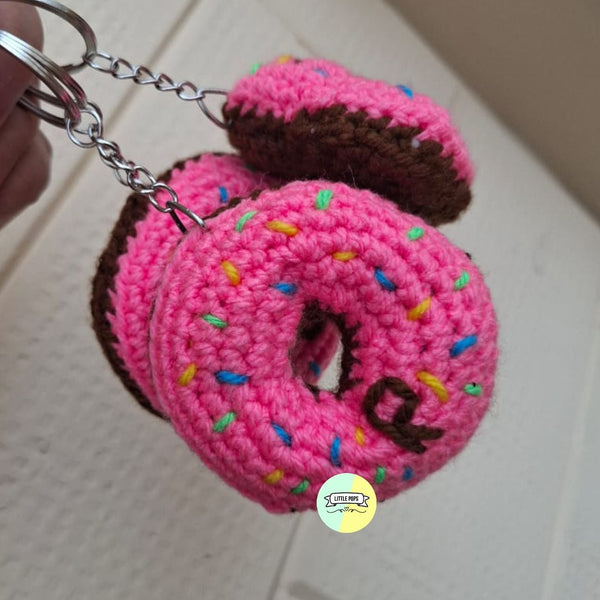 Personalized Pink Donut Crochet Keychain