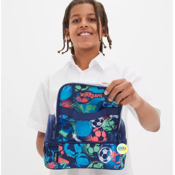 Smiggle Blue FootBall Insulated Double Compartment Lunch Bag
