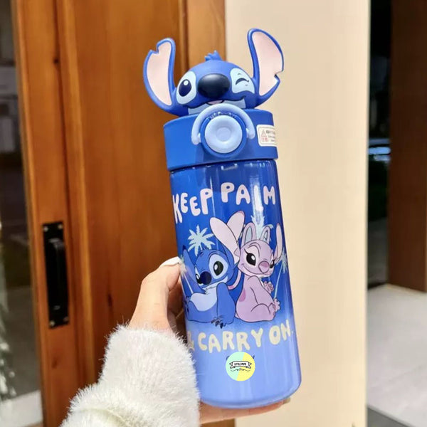 Cute Stitch 3D Head Stainless Steel Sipper Water Bottle