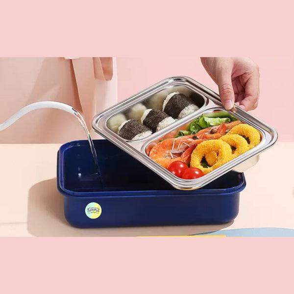 Solid Coloured Stainless Steel Double Compartment Lunchbox