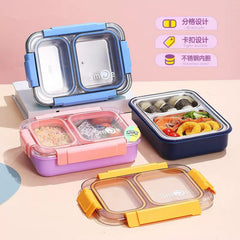 Solid Coloured Stainless Steel Double Compartment Lunchbox