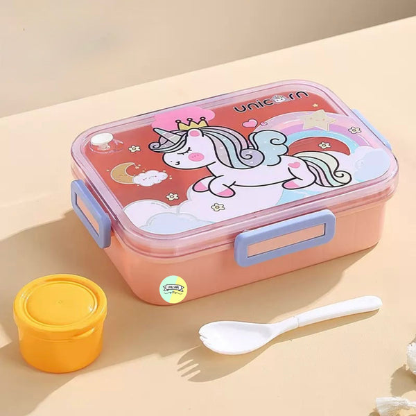 Unicorn Pastel Coloured 3-Compartment Plastic Lunchbox