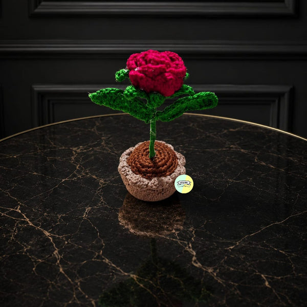 Handmade Crochet Rose Flower Pot