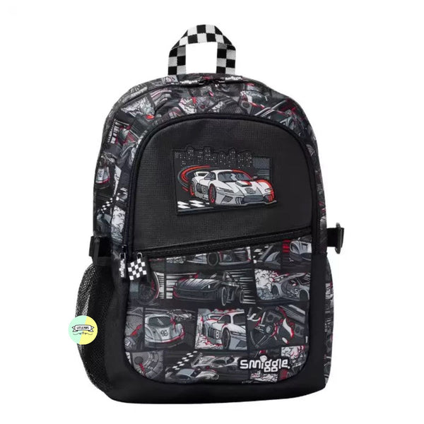 Smiggle Bagpack (17 inches) - Grey Race Car Themed