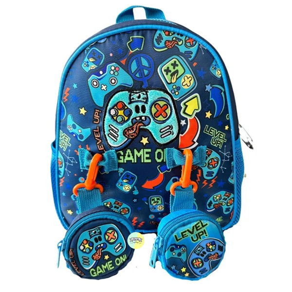 Cute Game Themed Bagpack with hanging pockets (10 inch)