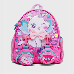 Cute Cat Themed Bagpack with hanging pockets (10 inch)