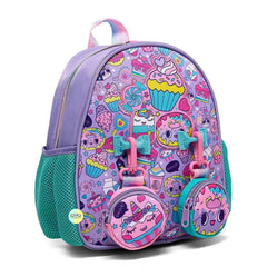 Cute Cupcake Themed Bagpack with hanging pockets (10 inch)