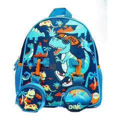 Cute Dino Themed Bagpack with hanging pockets (10 inch)