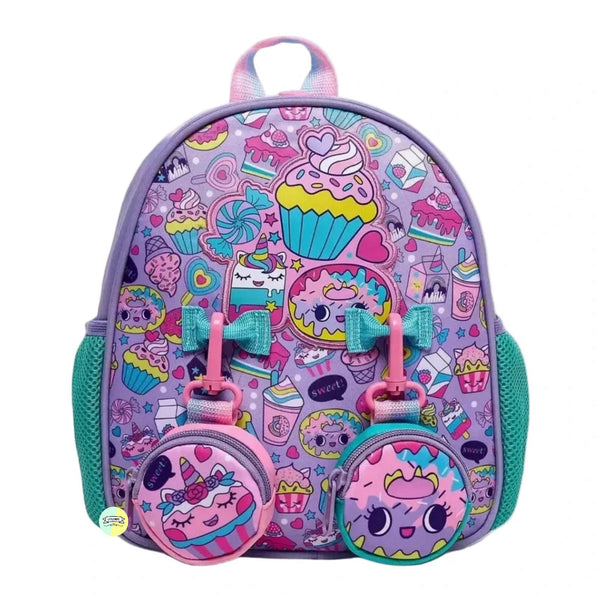 Cute Cupcake Themed Bagpack with hanging pockets (10 inch)