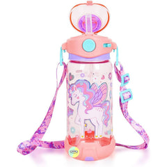 Unicorn Kids Water Bottle with Straw & Adjustable Strap