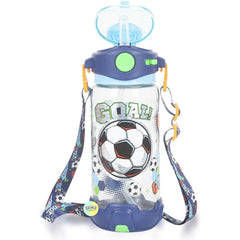 Football Kids Water Bottle with Straw & Adjustable Strap