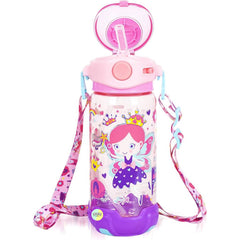 Princess Kids Water Bottle with Straw & Adjustable Strap