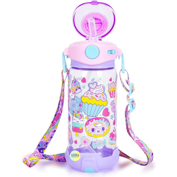 Donut Kids Water Bottle with Straw & Adjustable Strap