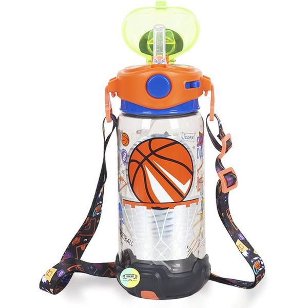 Basketball Kids Water Bottle with Straw & Adjustable Strap