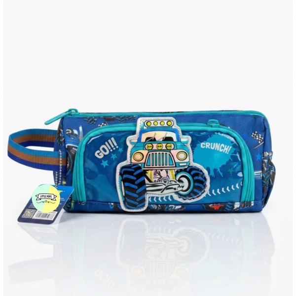 Adorable Monster Truck Themed Vest Double Zip Pencil Pouch