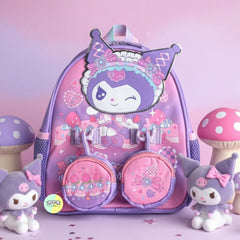 Adorable Kuromi Themed Bagpack with hanging pockets (10 inch)