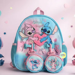 Adorable Stitch Themed Bagpack with hanging pockets (10 inch)