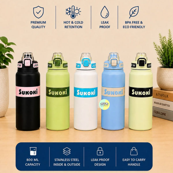 Solid Colour Stainless Steel Water Bottle – 800ml (BPA Free)