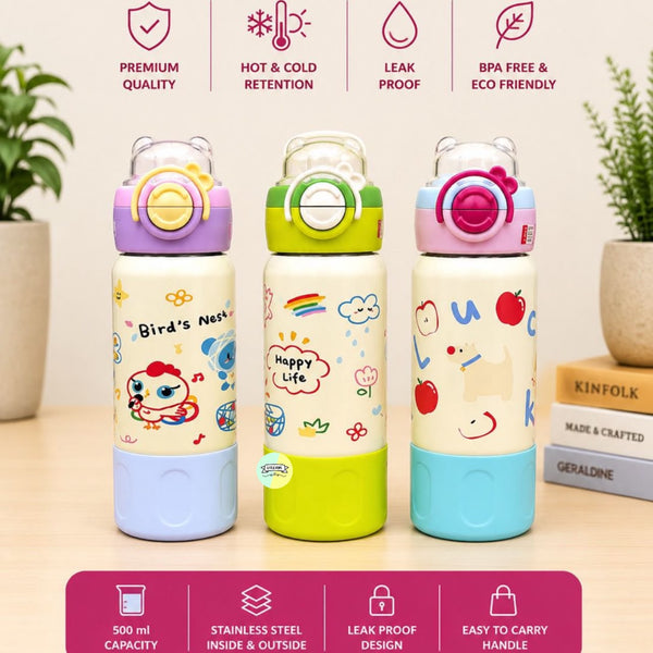 Adorable Doodled Designed Stainless Steel Water Bottle