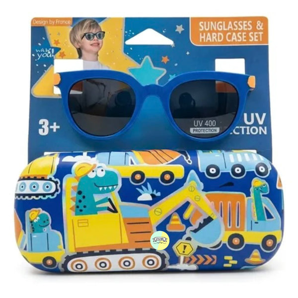 Cute Dino Truck Sunglasses & Glitter Handbag Case Set