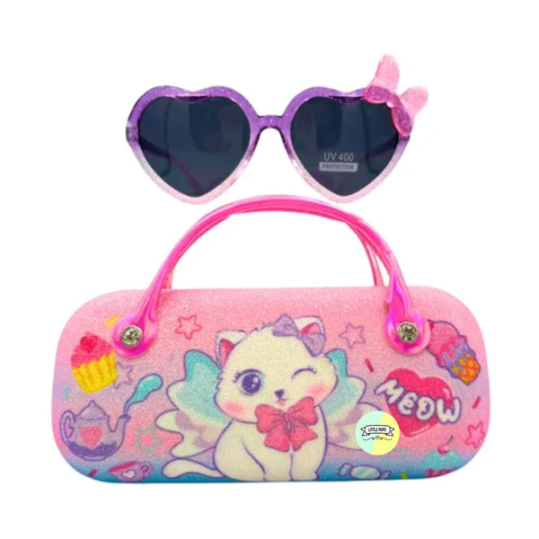 Cute Cat Sunglasses & Glitter Handbag Case Set