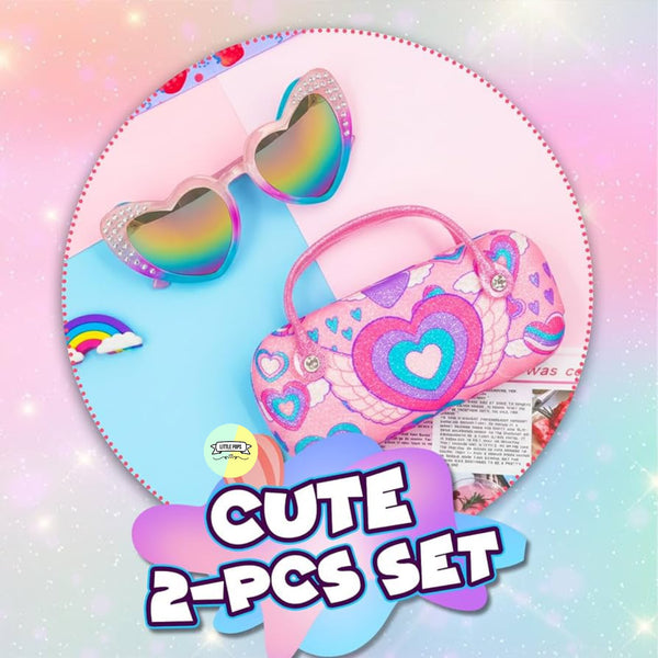 Cute Heart Sunglasses & Glitter Handbag Case Set
