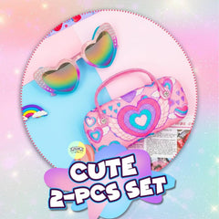 Cute Heart Sunglasses & Glitter Handbag Case Set