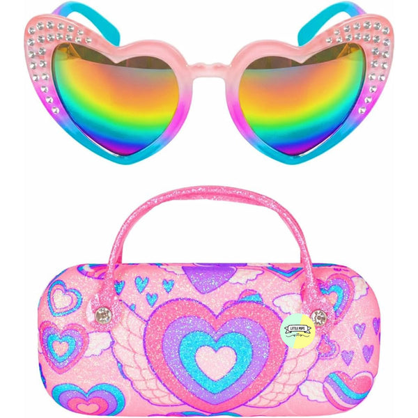 Cute Heart Sunglasses & Glitter Handbag Case Set