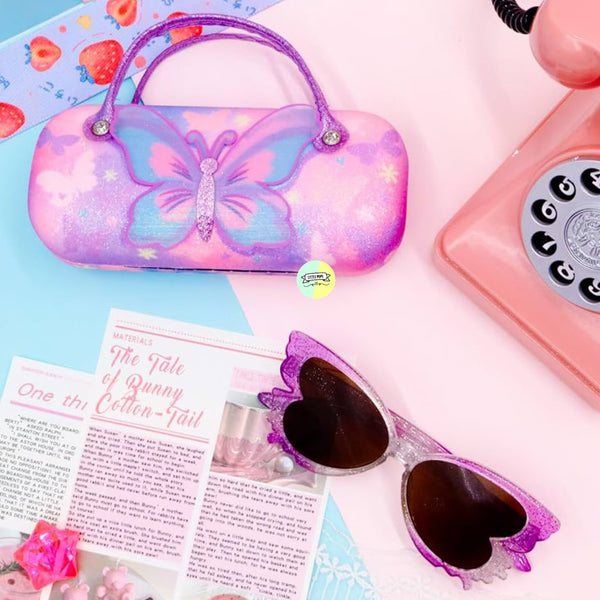 Cute Butterfly Sunglasses & Glitter Handbag Case Set