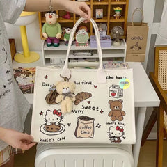 Aesthetic Kawaii Canvas Tote Bag | Cute Printed Shoulder Bag