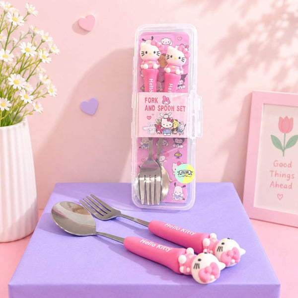 Hello Kitty Fork/Spoon Set with Carry Case (Stainless Steel)
