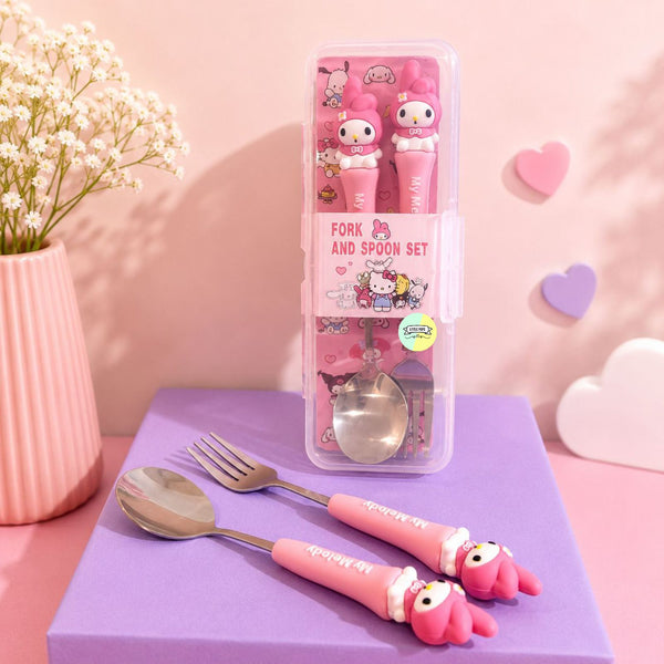 My Melody Fork/Spoon Set with Carry Case (Stainless Steel)
