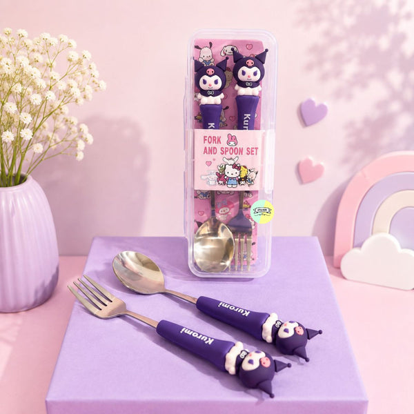 Kuromi Fork/Spoon Set with Carry Case (Stainless Steel)