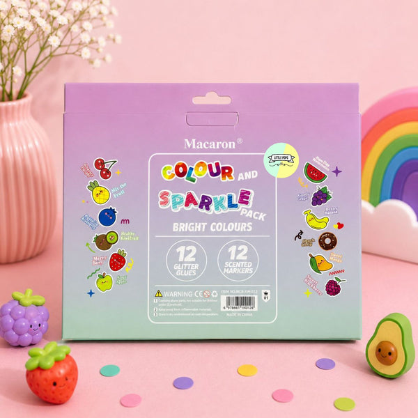Rainbow themed Macaron Colour & Sparkle 24-Piece Art Set