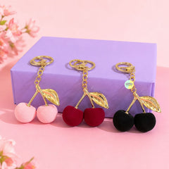 Pretty Velvet Cherry Shaped Keychain