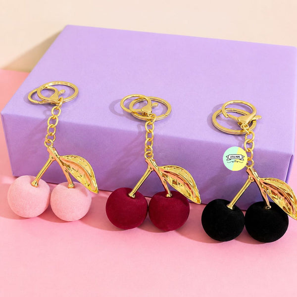 Pretty Velvet Cherry Shaped Keychain