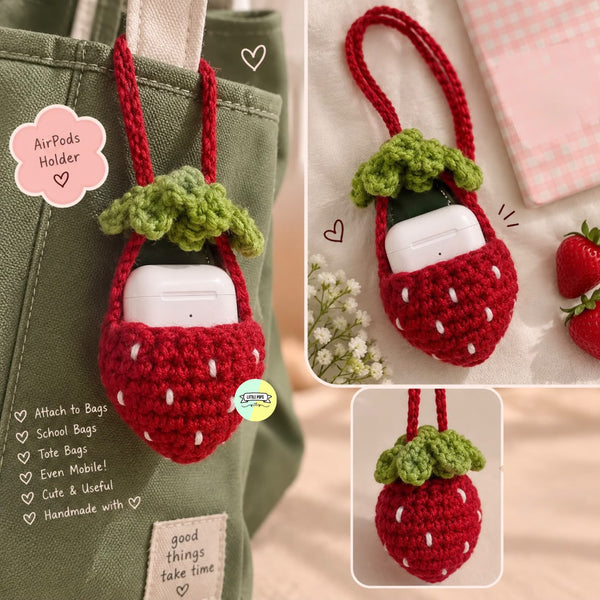 Cute Crochet Strawberry Airpods Holder