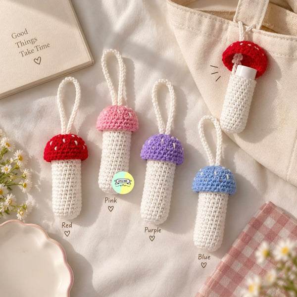 Cute Mushroom Crochet Lip Balm Holder