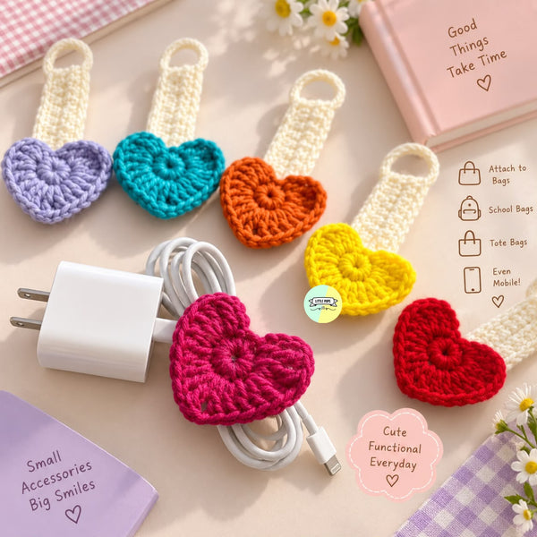 Heart Themed Crochet Cable Organizer