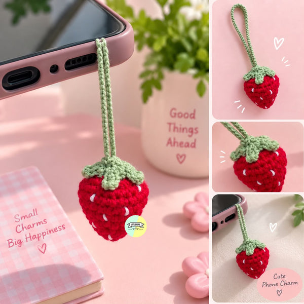 Cute Strawberry Crochet Phone Charm